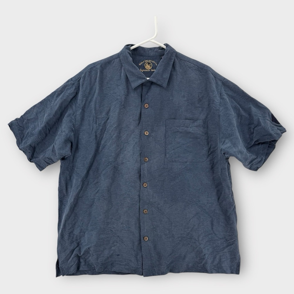 Eagle Dry Goods Mens XL Blue Jacquard 100% Silk Button Down Shirt Relaxed Fit